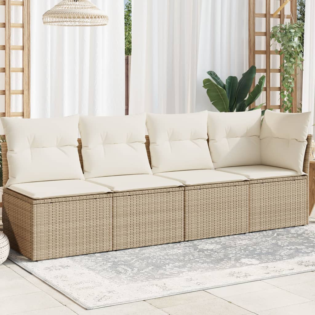 4-personers havesofa med hynder polyrattan beige