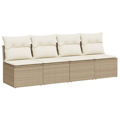 4-personers havesofa med hynder polyrattan beige