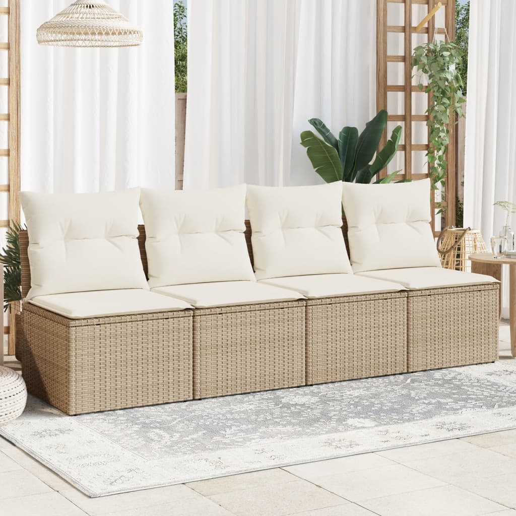 4-personers havesofa med hynder polyrattan beige