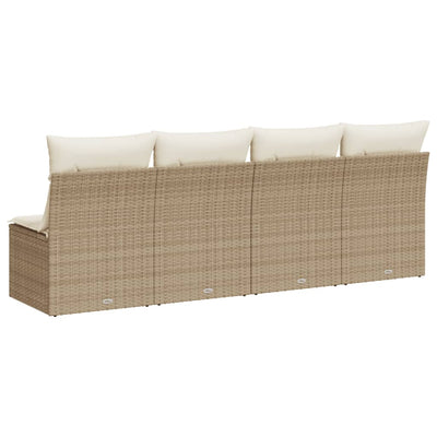 4-personers havesofa med hynder polyrattan beige