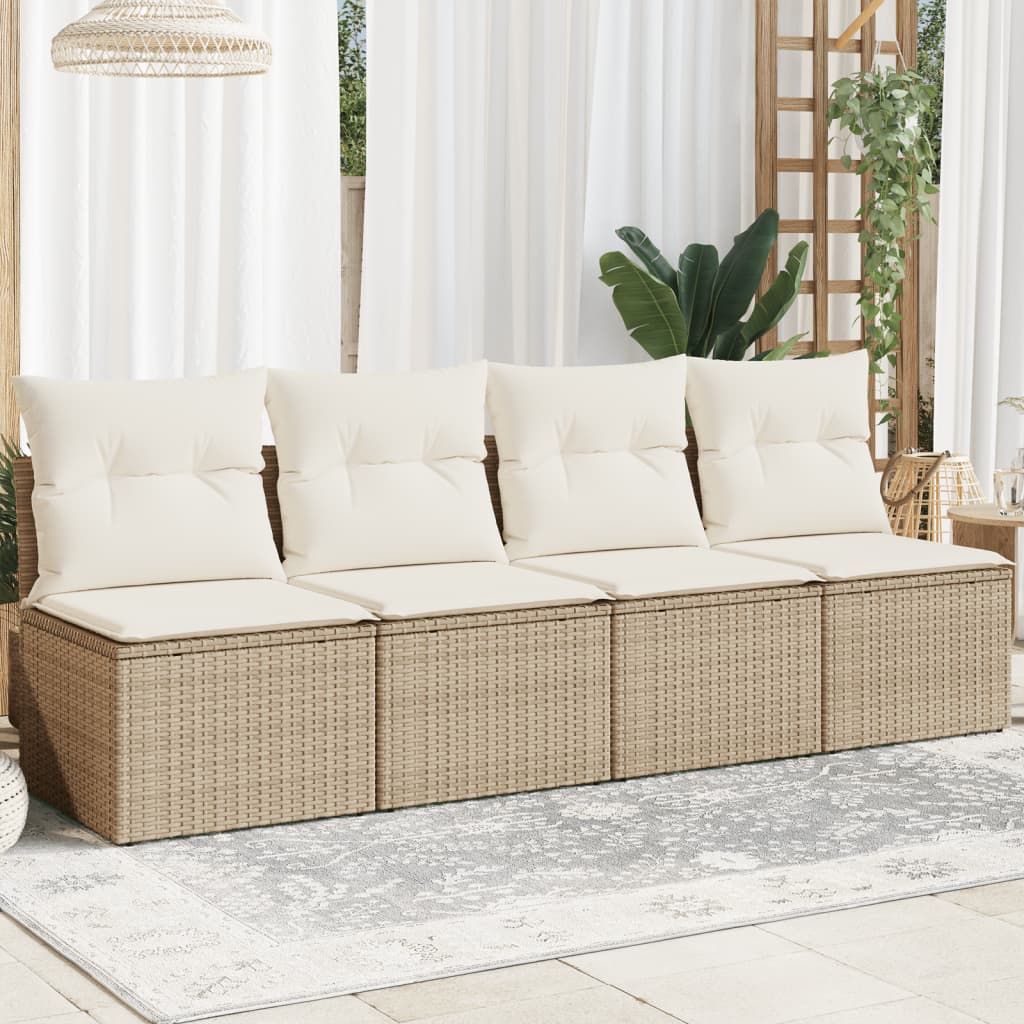 4-personers havesofa med hynder polyrattan beige