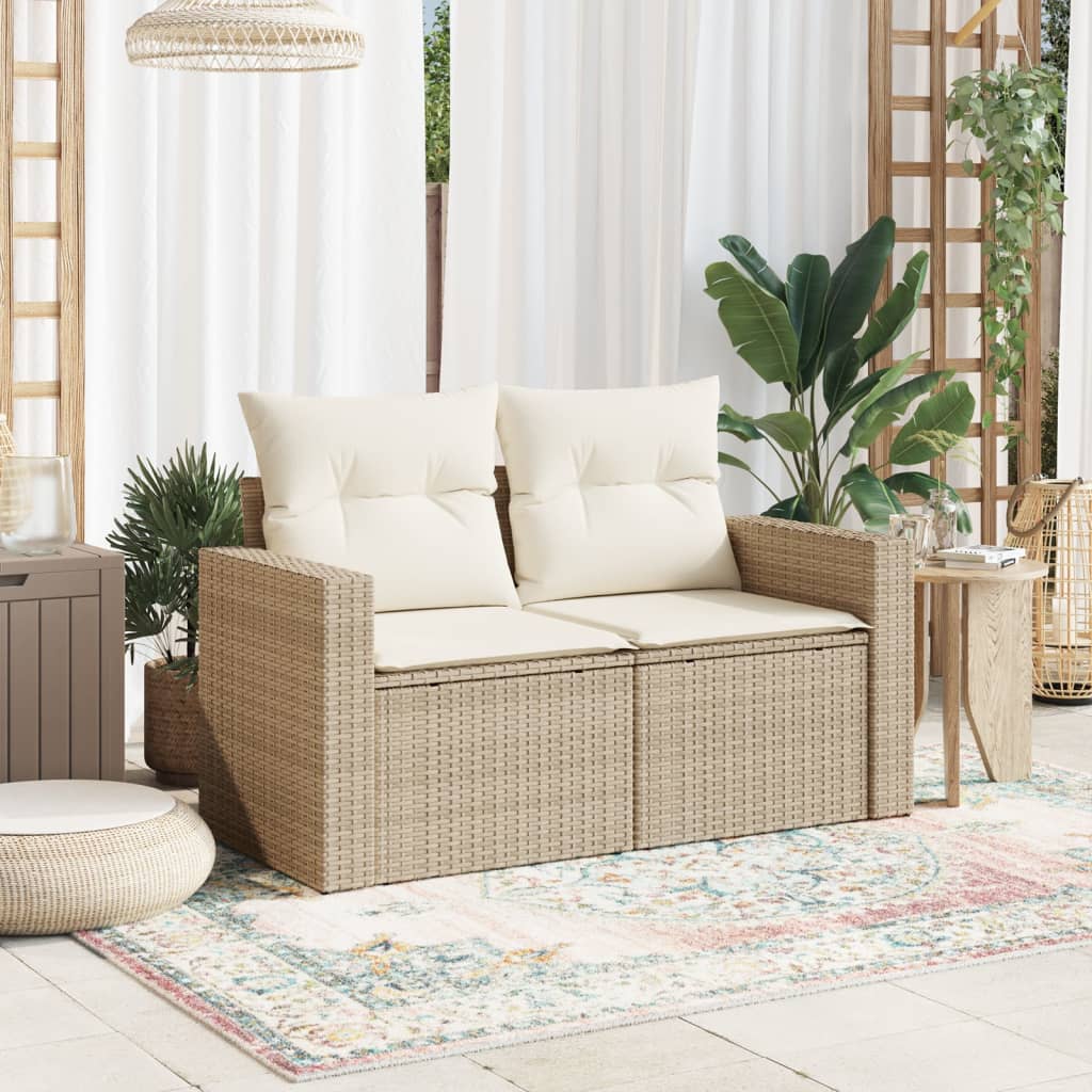 2-personers havesofa med hynder polyrattan beige