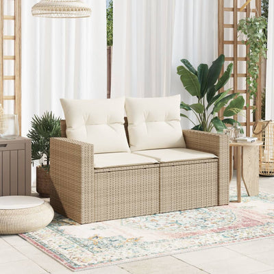 2-personers havesofa med hynder polyrattan beige