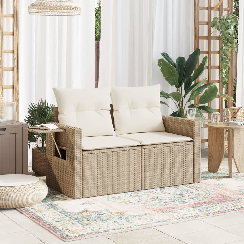 2-personers havesofa med hynder polyrattan beige