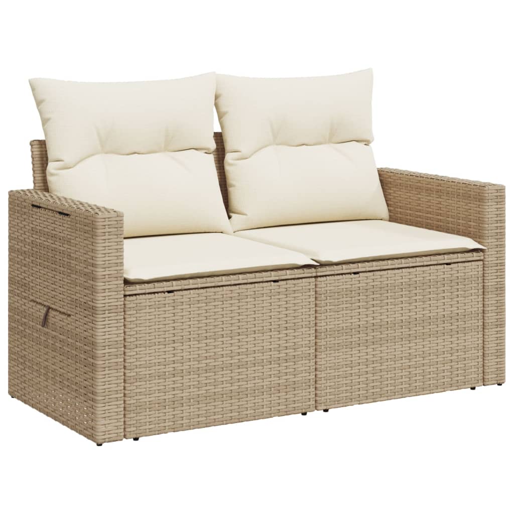 2-personers havesofa med hynder polyrattan beige