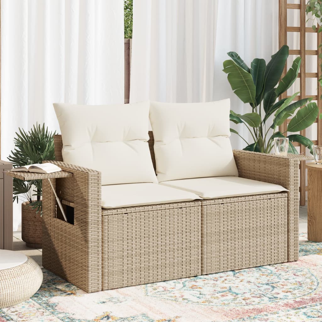 2-personers havesofa med hynder polyrattan beige