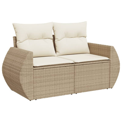 2-personers havesofa med hynder polyrattan beige