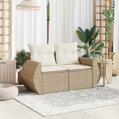 2-personers havesofa med hynder polyrattan beige