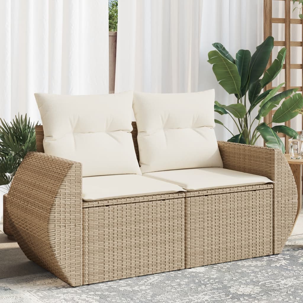 2-personers havesofa med hynder polyrattan beige