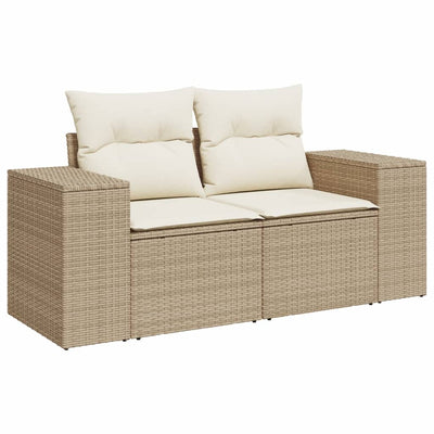 2-personers havesofa med hynder polyrattan beige