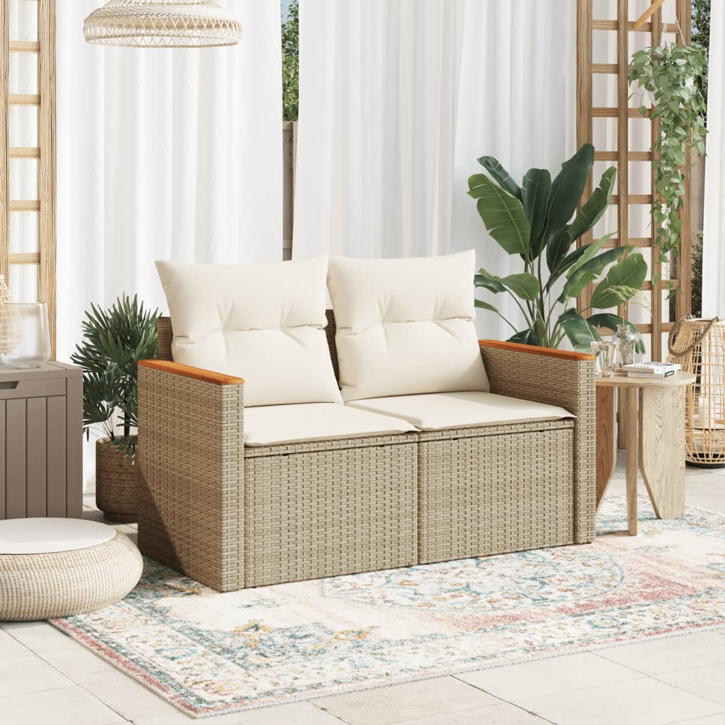 2-personers havesofa med hynder polyrattan beige