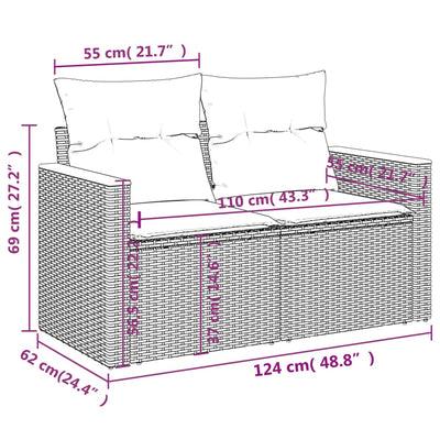 2-personers havesofa med hynder polyrattan beige