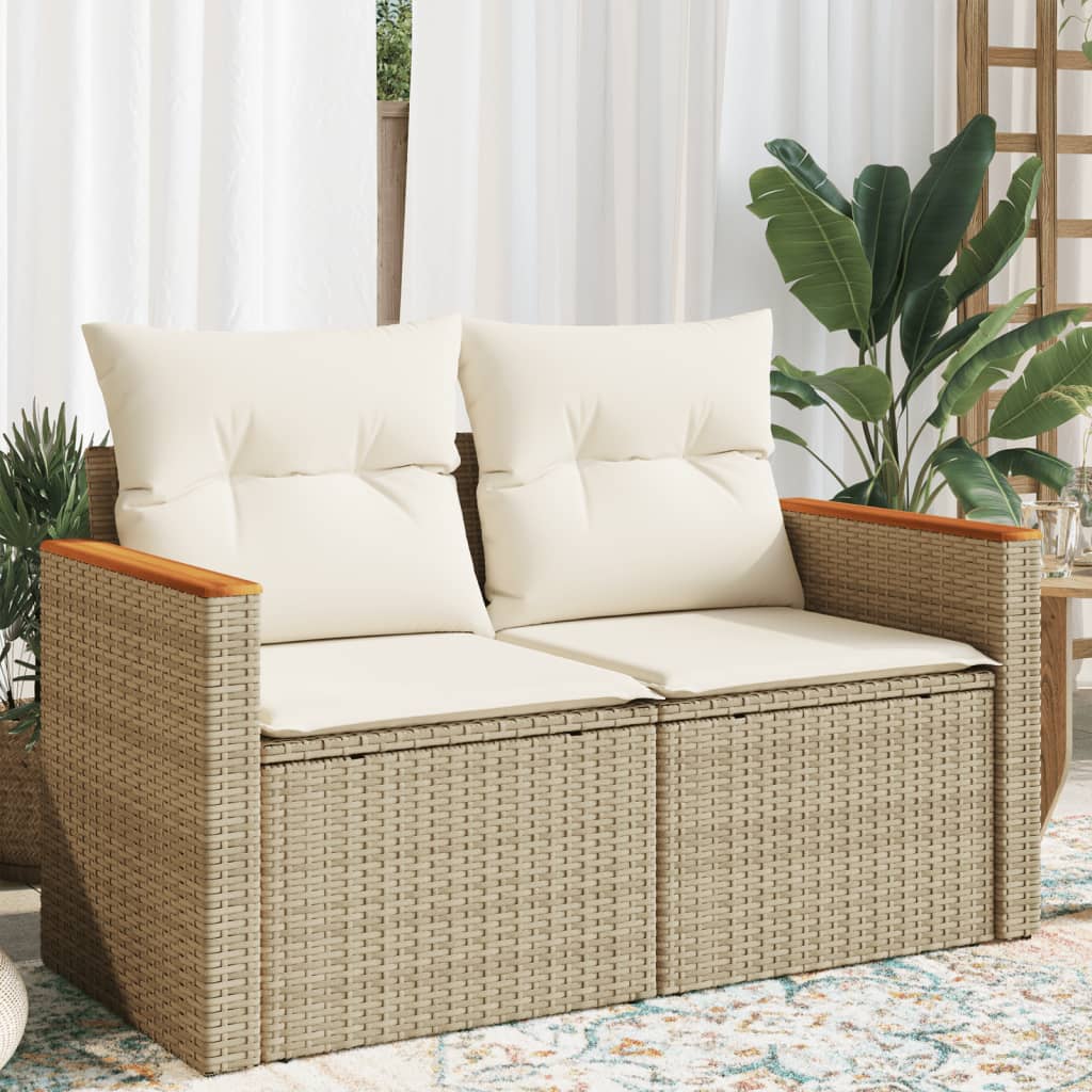 2-personers havesofa med hynder polyrattan beige