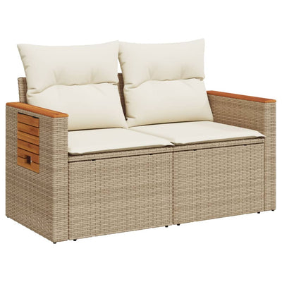 2-personers havesofa med hynder polyrattan beige