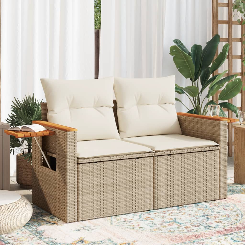 2-personers havesofa med hynder polyrattan beige