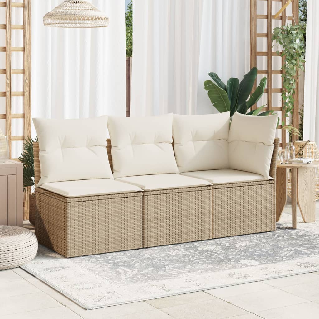 3-personers havesofa med hynder polyrattan beige