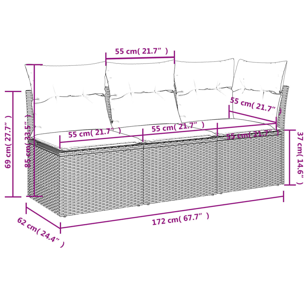 3-personers havesofa med hynder polyrattan beige