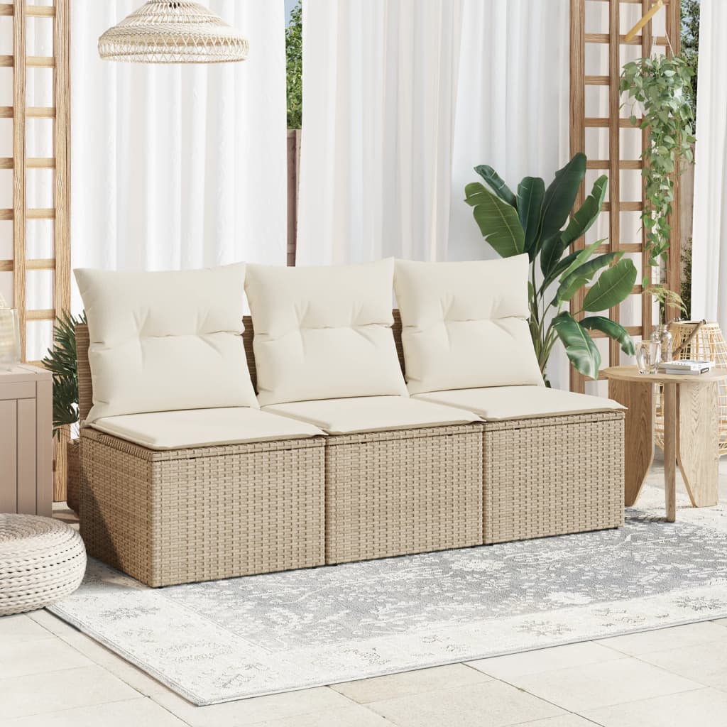 3-personers havesofa med hynder polyrattan beige