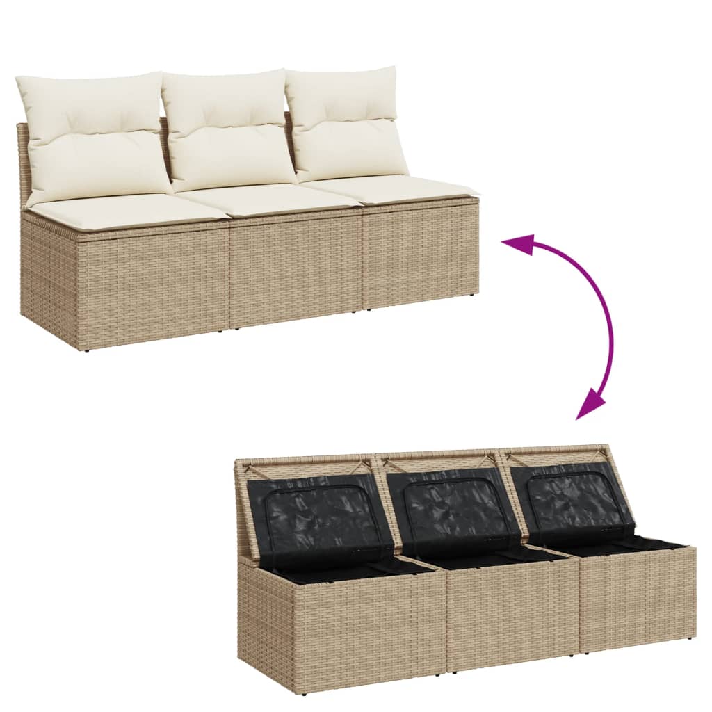 3-personers havesofa med hynder polyrattan beige