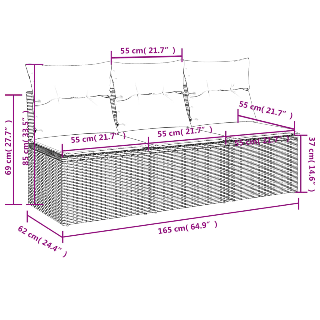 3-personers havesofa med hynder polyrattan beige