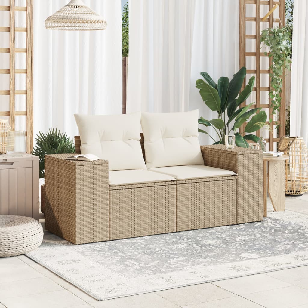 2-personers havesofa med hynder polyrattan beige