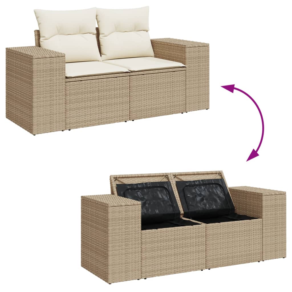 2-personers havesofa med hynder polyrattan beige