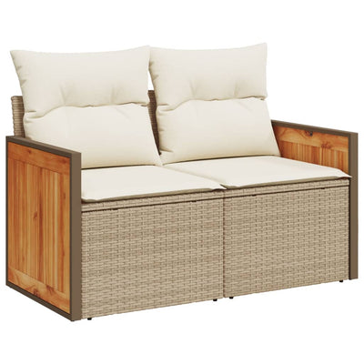 2-personers havesofa med hynder polyrattan beige