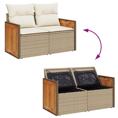 2-personers havesofa med hynder polyrattan beige