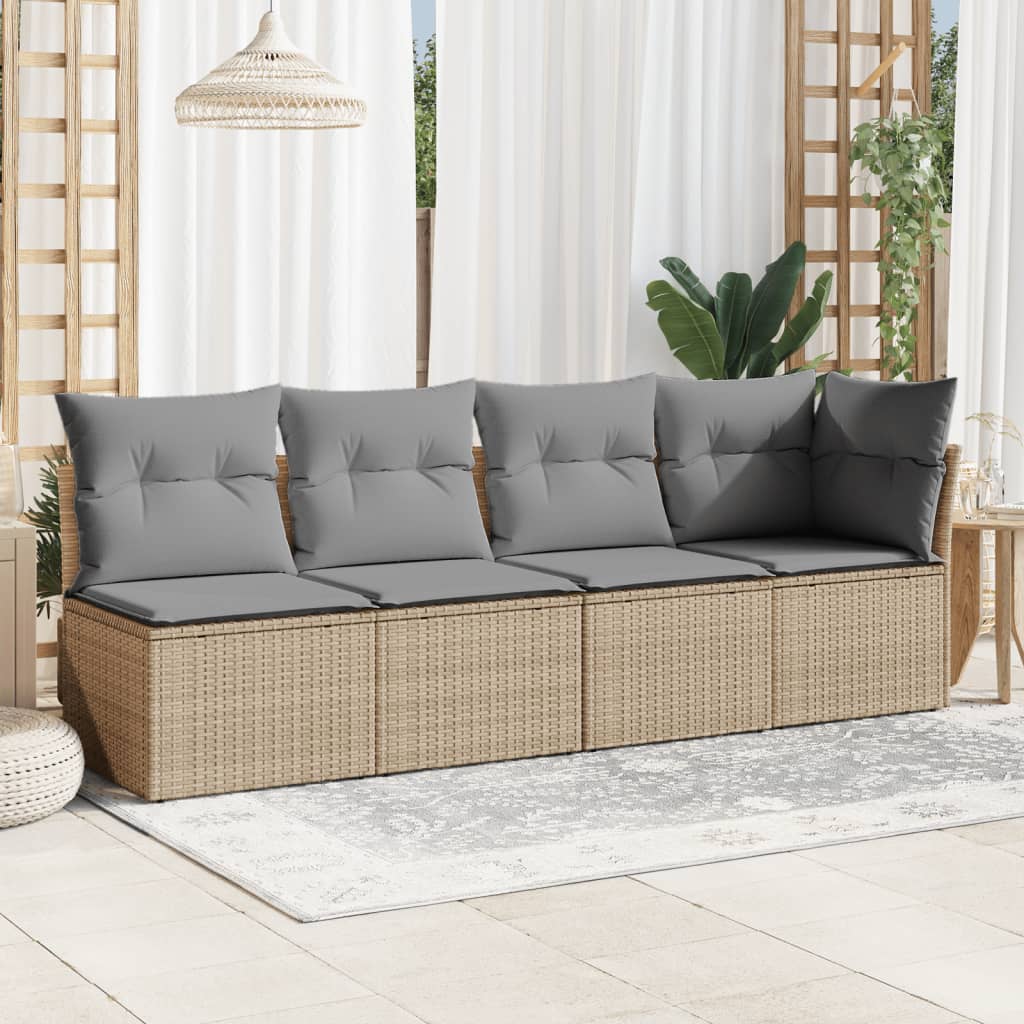 4-personers havesofa med hynder polyrattan beige