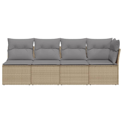 4-personers havesofa med hynder polyrattan beige