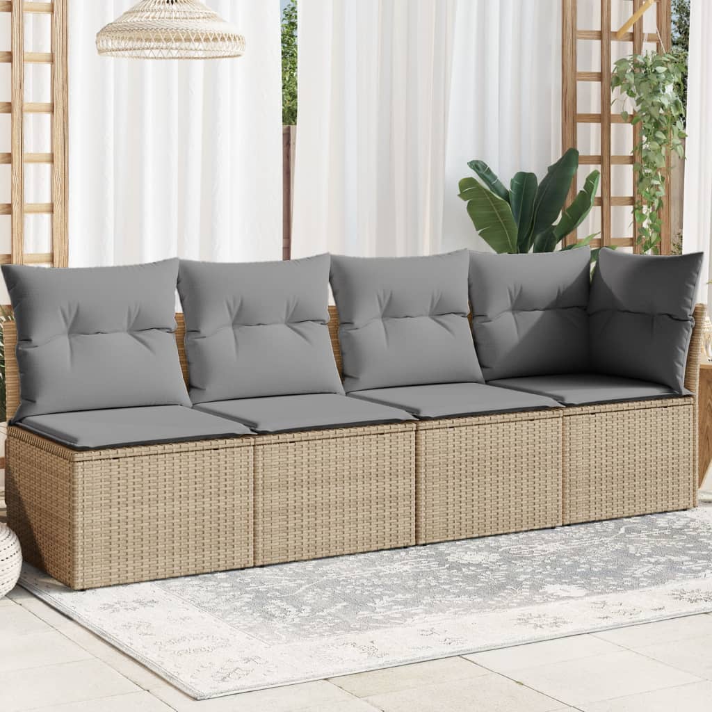 4-personers havesofa med hynder polyrattan beige