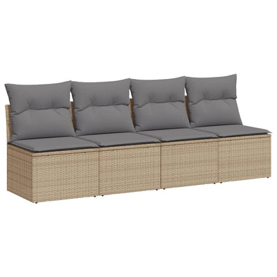 4-personers havesofa med hynder polyrattan beige