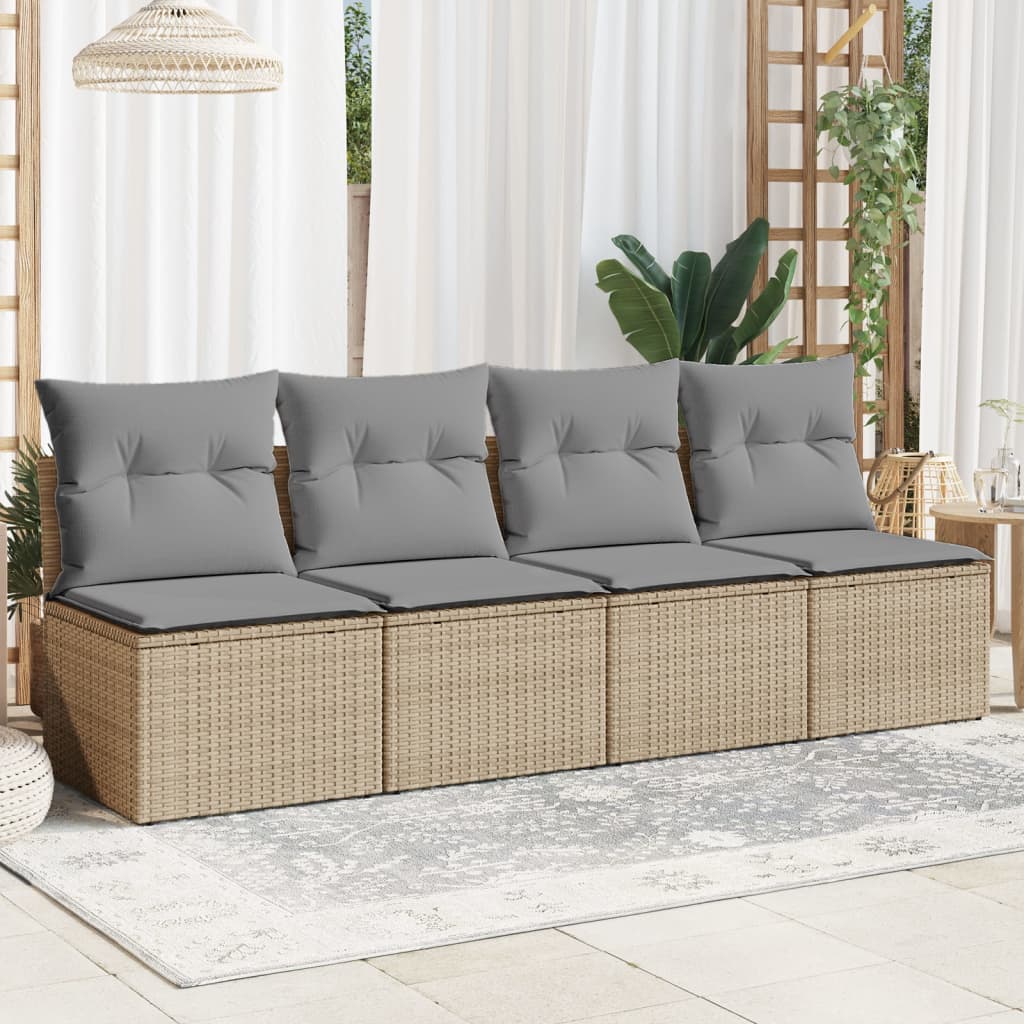 4-personers havesofa med hynder polyrattan beige