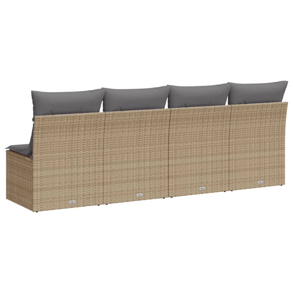 4-personers havesofa med hynder polyrattan beige