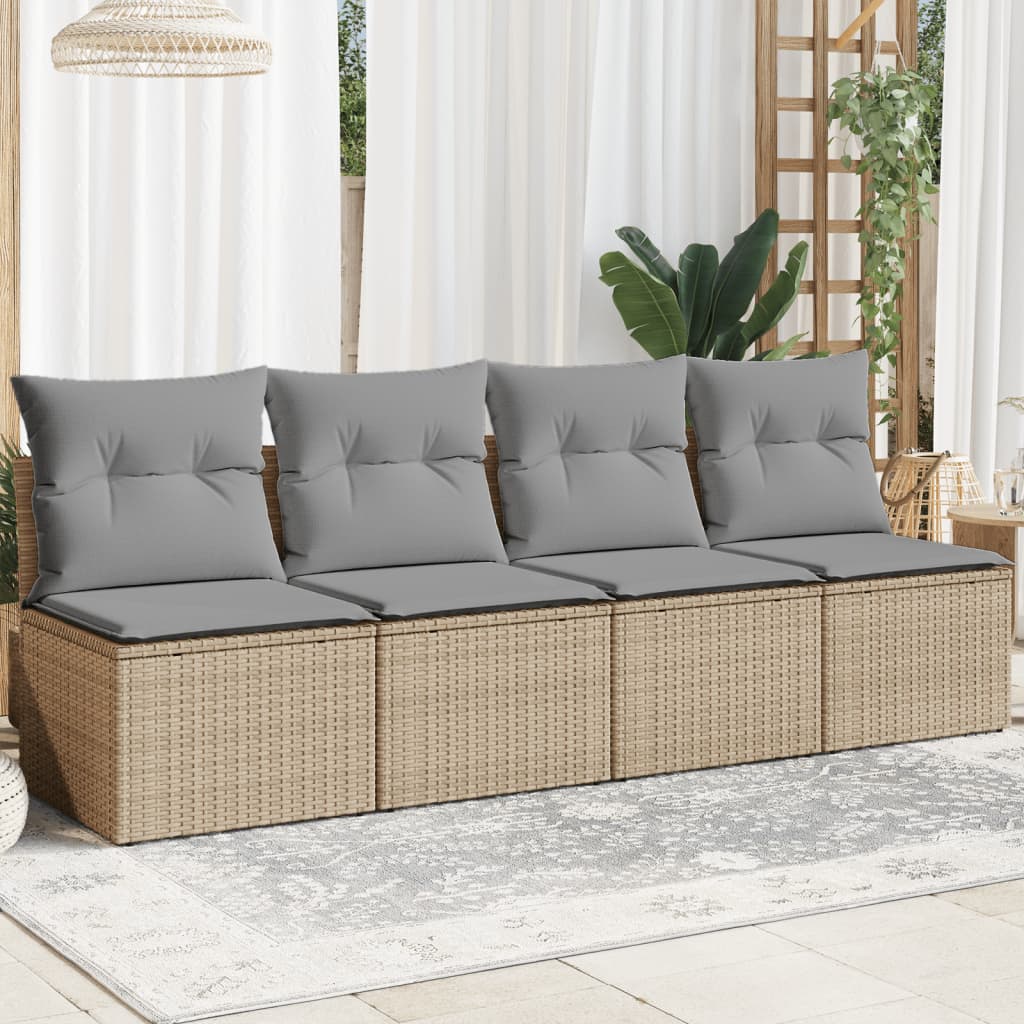 4-personers havesofa med hynder polyrattan beige