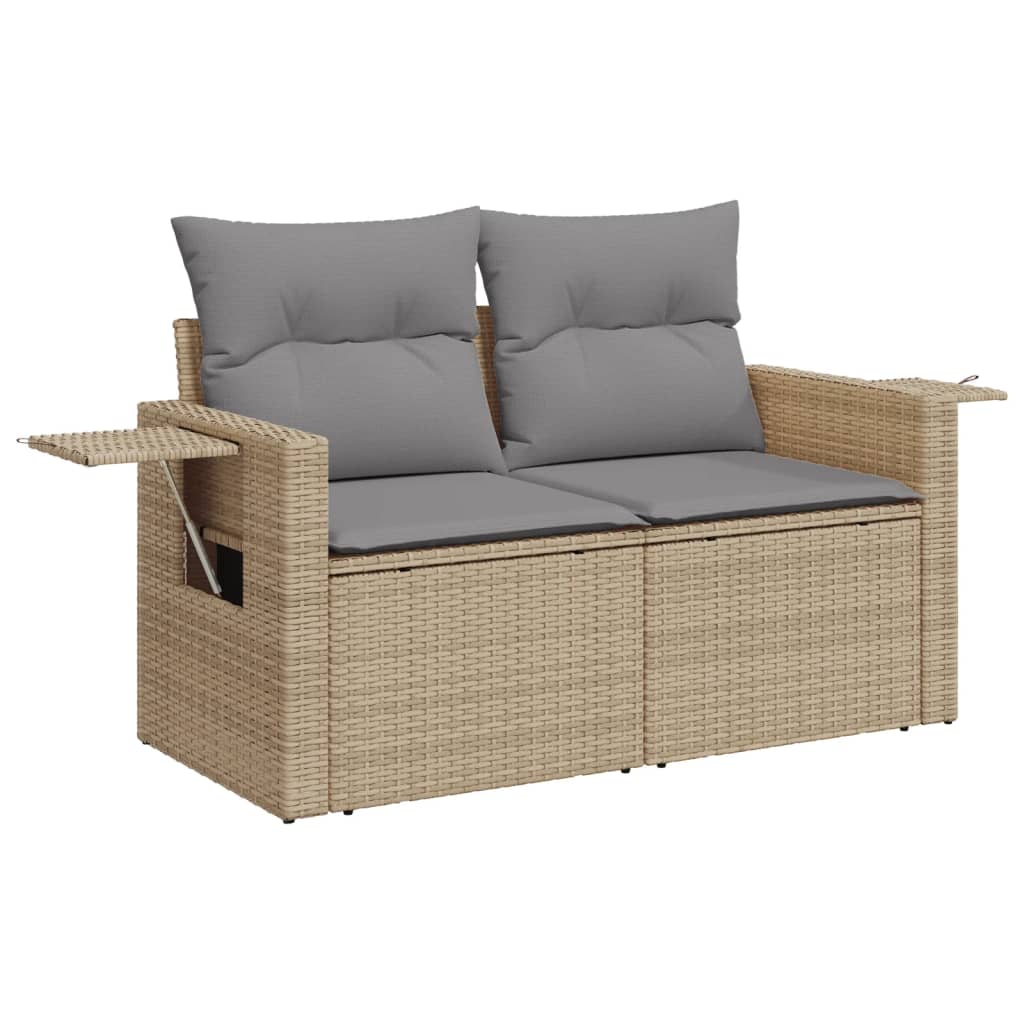 2-personers havesofa med hynder polyrattan beige