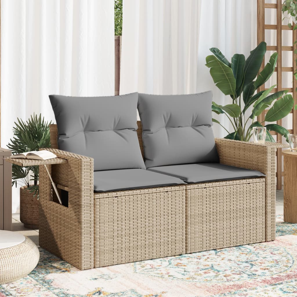 2-personers havesofa med hynder polyrattan beige