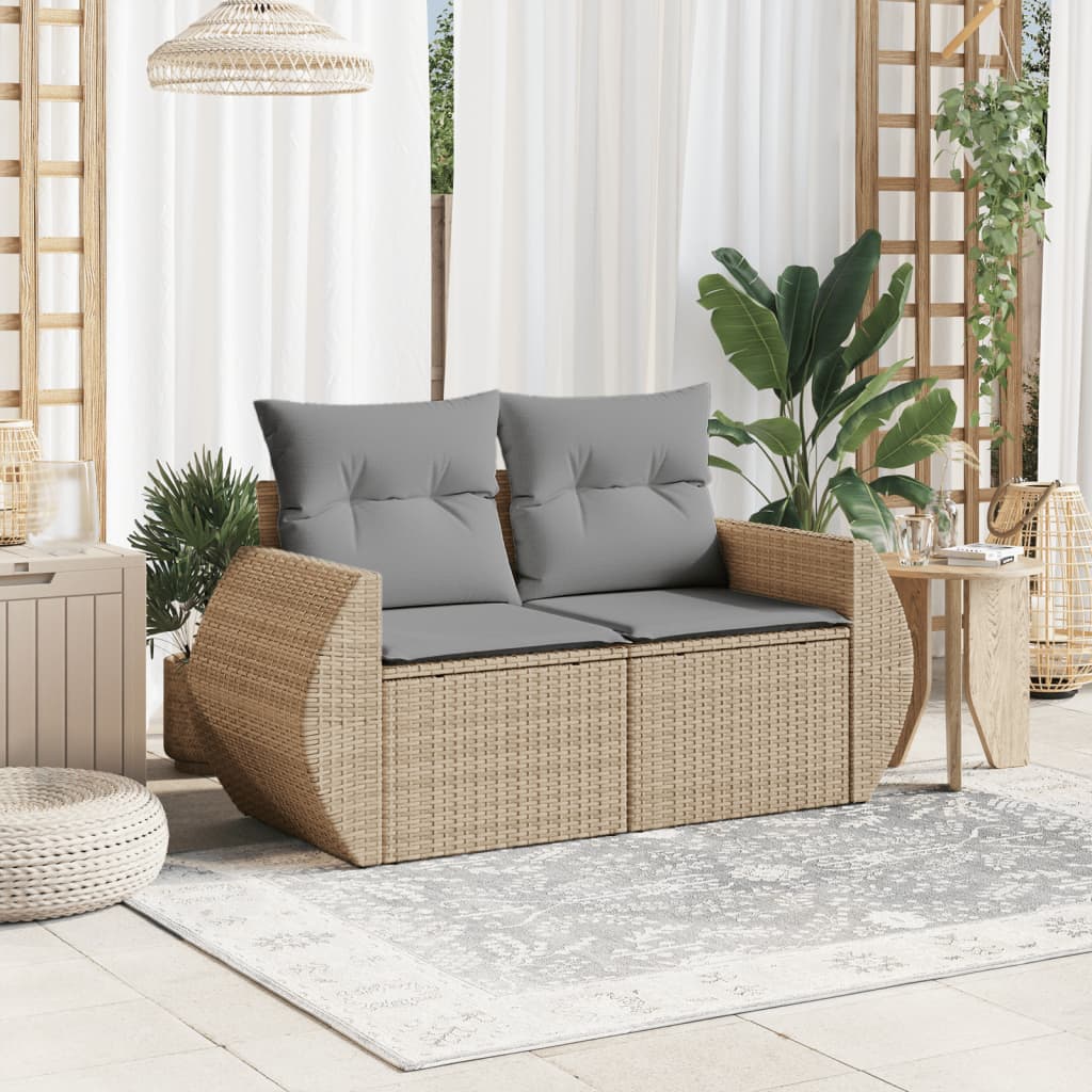 2-personers havesofa med hynder polyrattan beige