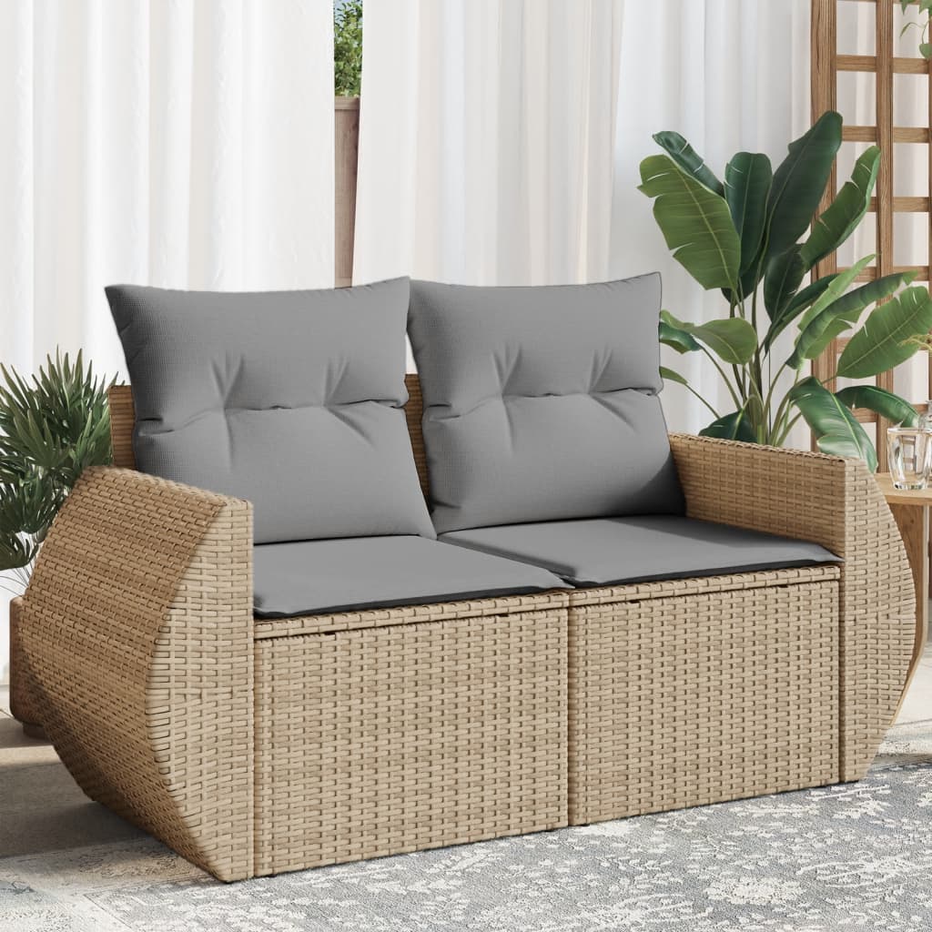 2-personers havesofa med hynder polyrattan beige