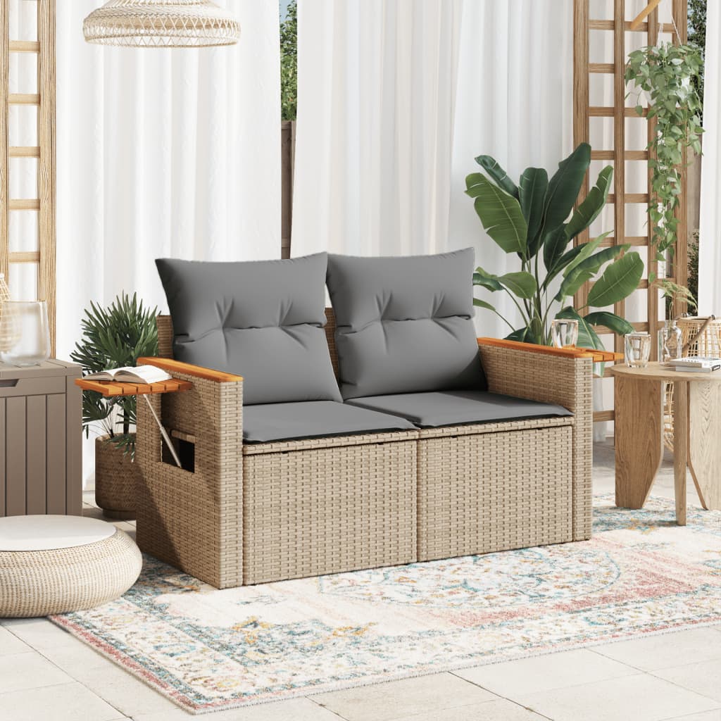 2-personers havesofa med hynder polyrattan beige