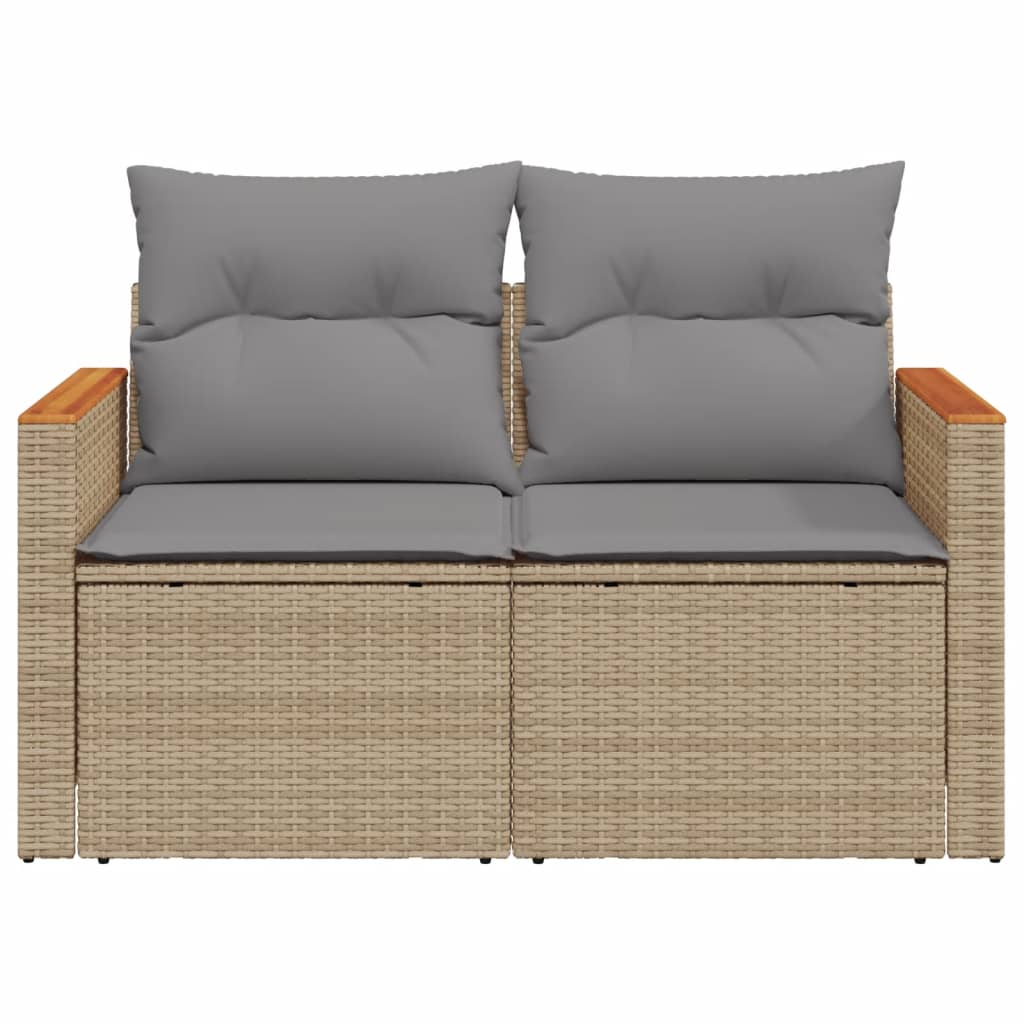 2-personers havesofa med hynder polyrattan beige