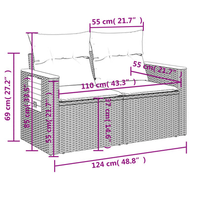 2-personers havesofa med hynder polyrattan beige