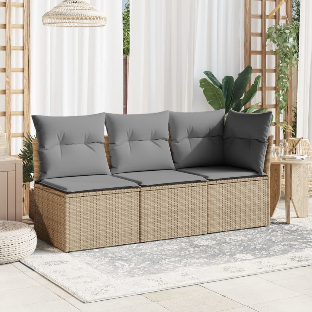 3-personers havesofa med hynder polyrattan beige