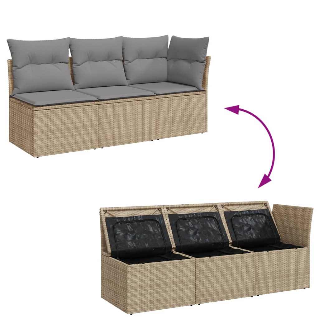 3-personers havesofa med hynder polyrattan beige