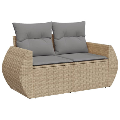 2-personers havesofa med hynder polyrattan beige