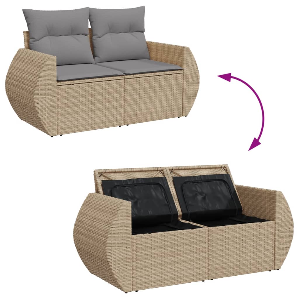 2-personers havesofa med hynder polyrattan beige