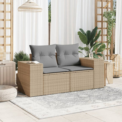 2-personers havesofa med hynder polyrattan beige