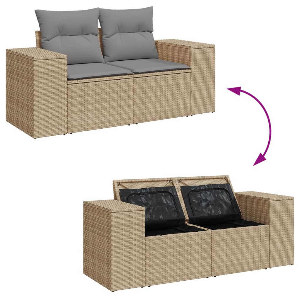 2-personers havesofa med hynder polyrattan beige