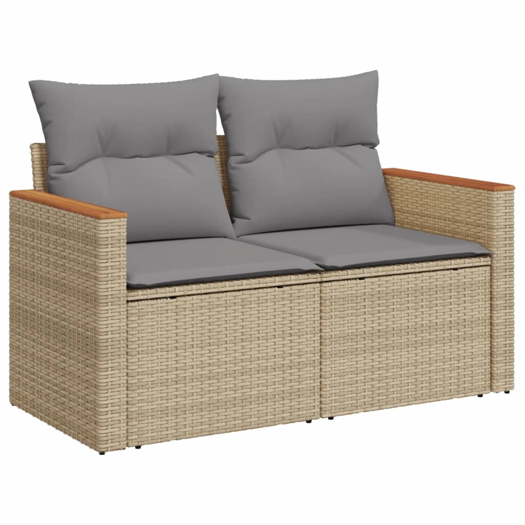 2-personers havesofa med hynder polyrattan beige