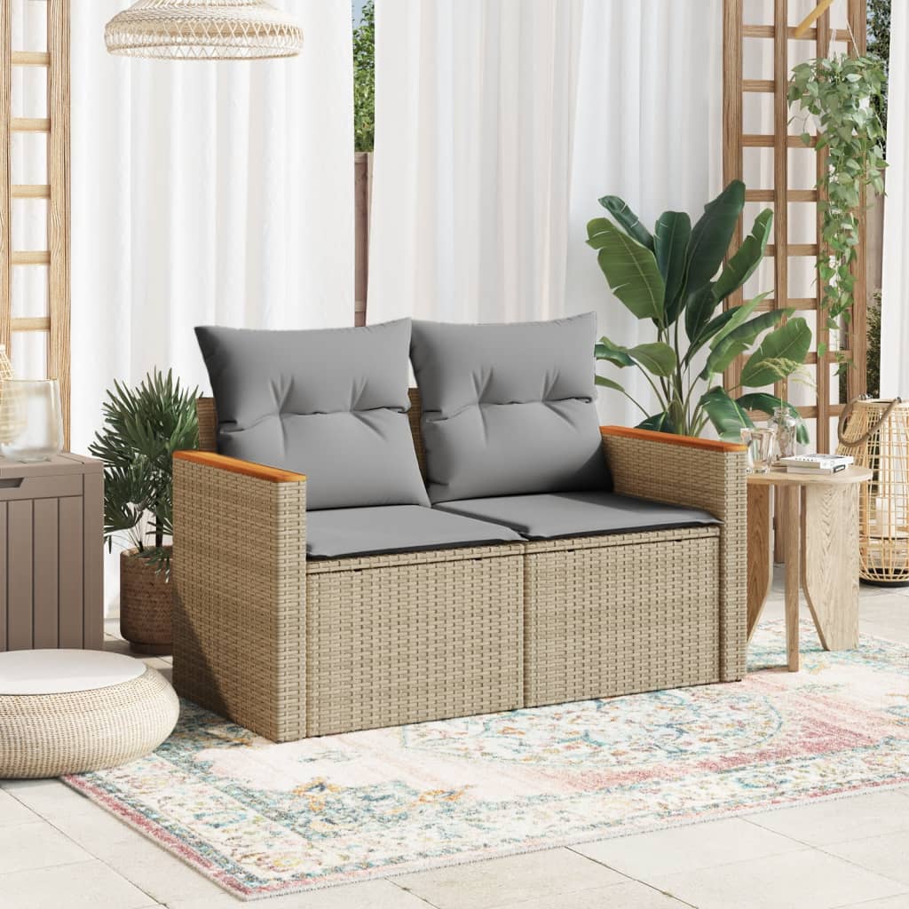 2-personers havesofa med hynder polyrattan beige